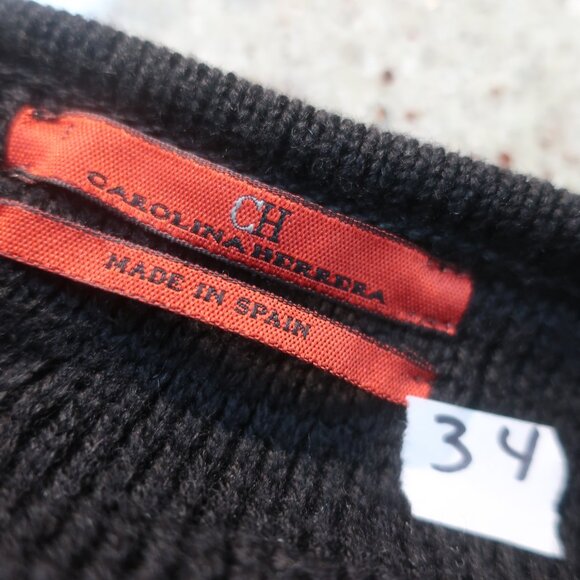 Womens Carolina Herrera Black Pure Wool Thick Knit Ribbed Designer Cardigan S - Picture 15 of 16